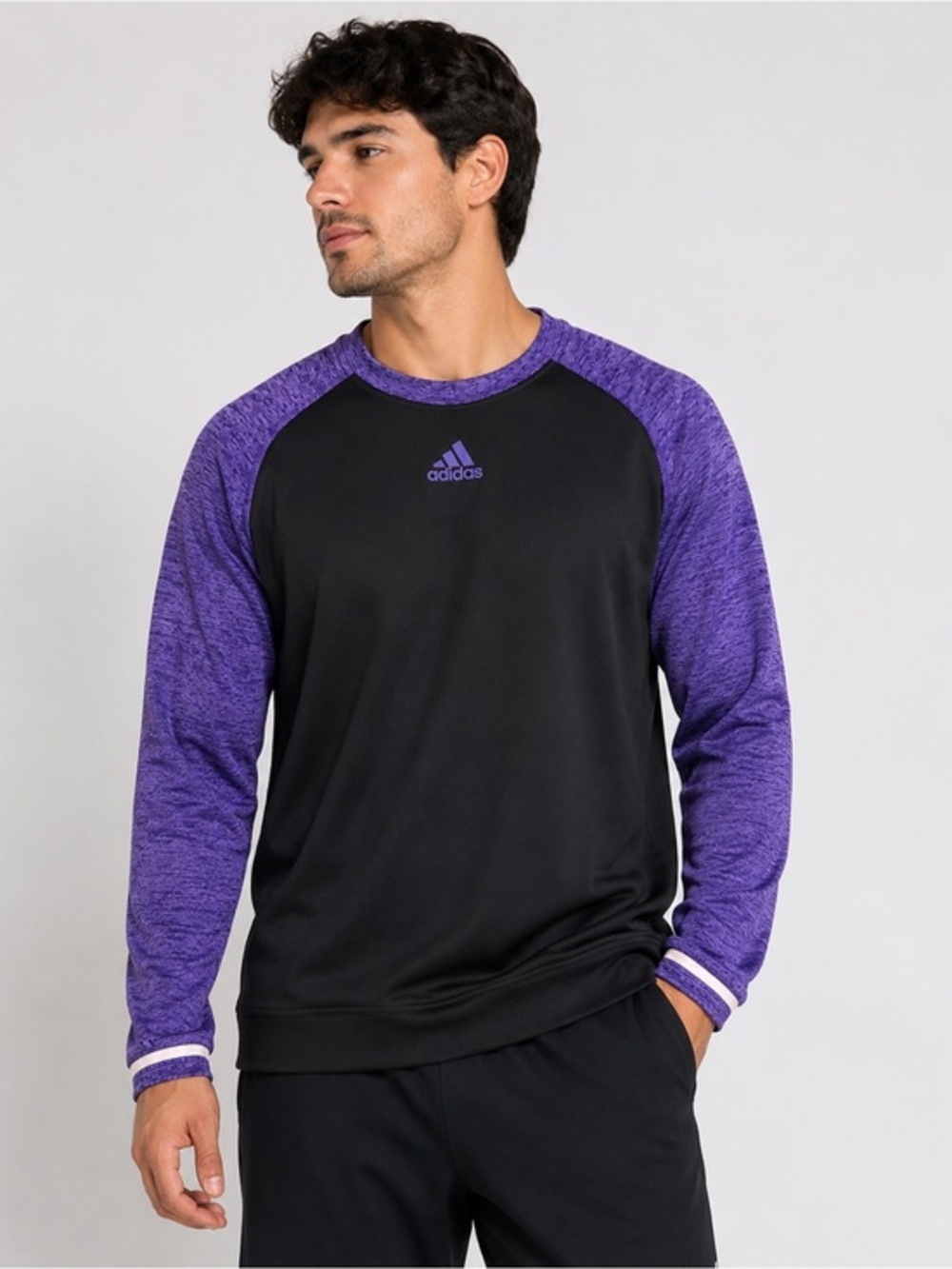 adidas Men’s Large Crewneck Long Sleeve Pullover Black and Purple